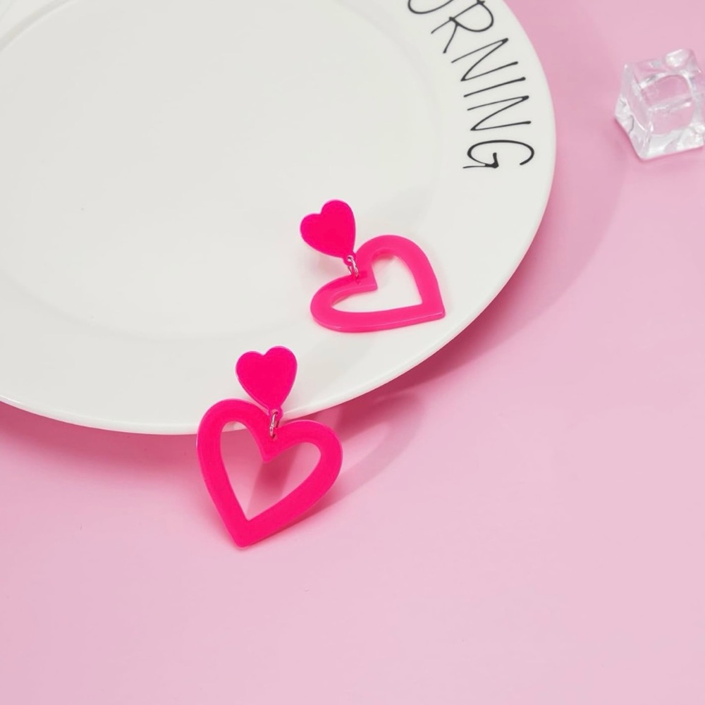Pink Heart Drop Earrings